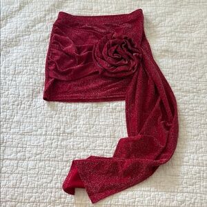 Red Glitter Skirt with Rose Detail